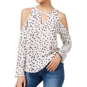7 Sisters Womens Blouse White Black Star Print